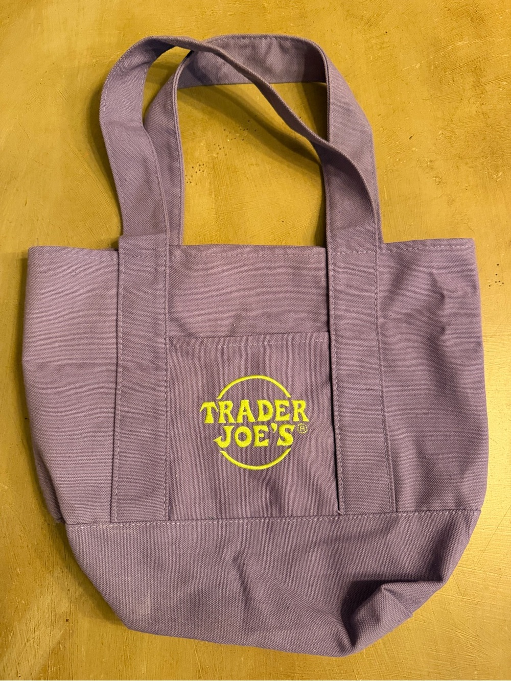 Hard to find very rare ! Trader Joe's Purple Canvas Tote with Yellow Logo